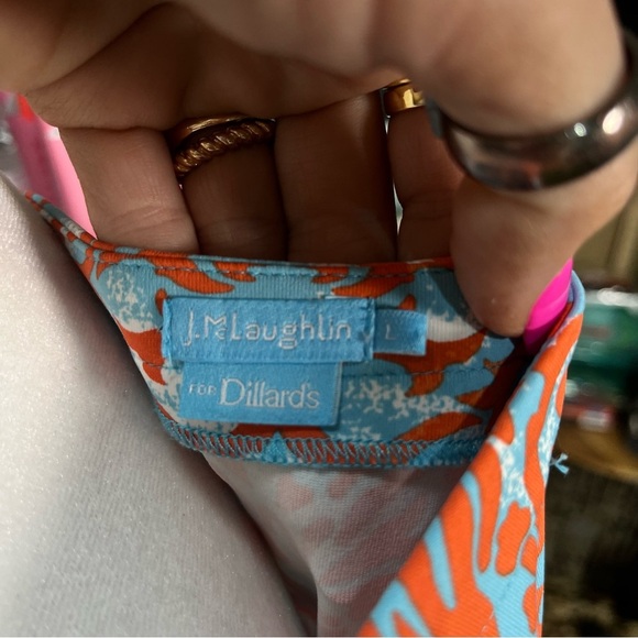 J‎ McLaughlin Dillards Emma Dress Catalina Cloth Blue Orange Boat Neck Modest LG - Picture 5 of 12